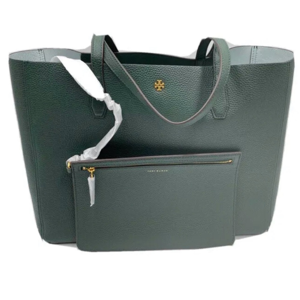 NWT TORY BURCH BLAKE TOTE IN JITNEY GREEN LEATHER SHOULDER BAG POUCH - Picture 9 of 9